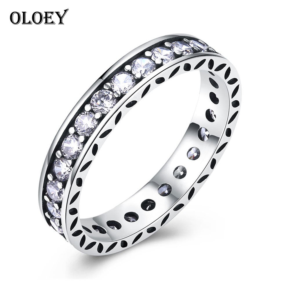 Real 925 Sterling Silver Finger Ring For Women Luxury Round Zircon Stone Rings Ladies Fine Accessories Jewelry Gift YMR044