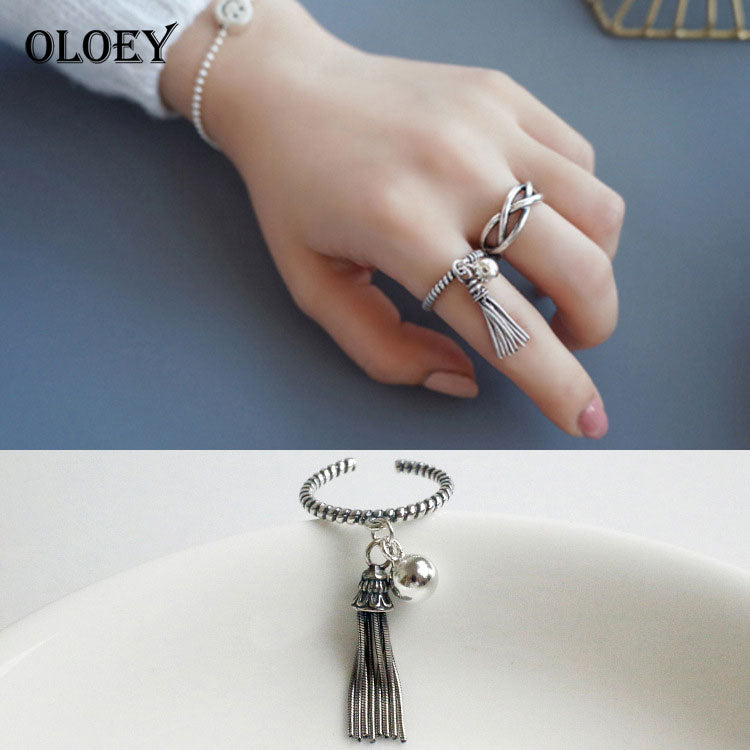 Real 925 Sterling Silver Open Ring For Women With Long Tassel Do The Old Vintage Rings Bijoux Femme Fine Jewelry YMR064