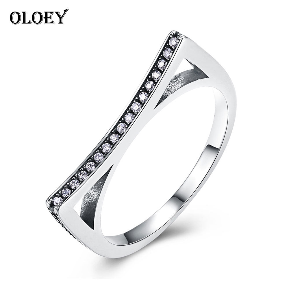 Real 925 Sterling Silver Rings for Women Vintage Style Clear Zircon Ring 6 7 8 Wedding Fine Accessories Jewelry YMR042