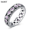Real 925 Sterling Silver Stackable Ring Radiant Heart Pink Crystal CZ Finger Rings for Women Wedding Fine Jewelry YMR045