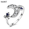 Rings Real 925 Sterling Silver Crescent Moon & Star Dazzling CZ Open Finger Ring for Women Engagement Fine Jewelry YMR033