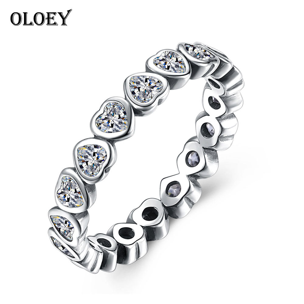 Rings Women Genuine 925 Sterling Silver Love Heart Forever Stackable Ring Clear CZ Fine Jewelry Christmas Presents YMR036