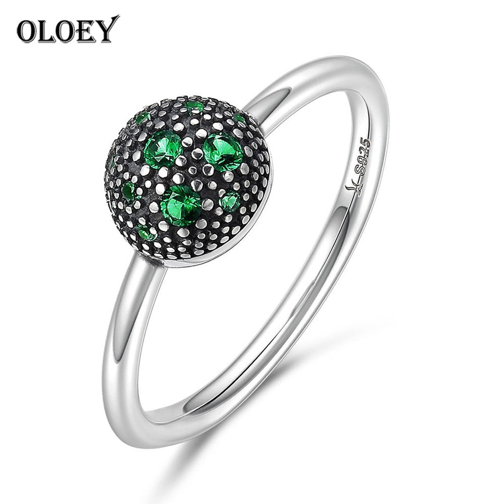 Round Green Shiny Zircon Finger Rings for Women 100% Real 925 Sterling Silver Classic Ring Bague Fine Jewelry Gifts YMR179