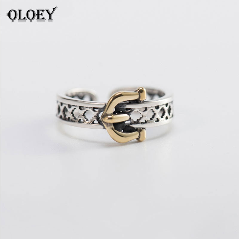 Vintage Belt Design Adjustable Ring for Women Men Solid 925 Sterling Silver Metal Open Finger Ring Trendy Jewelry YMR355
