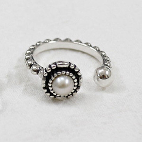 Vintage Black Agate/White Pearl Rings for Women Real 925 Sterling Silver Open Adjustable Bead Ring Fine Jewelry YMR259