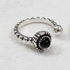 Vintage Black Agate/White Pearl Rings for Women Real 925 Sterling Silver Open Adjustable Bead Ring Fine Jewelry YMR259