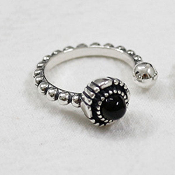 Vintage Black Agate/White Pearl Rings for Women Real 925 Sterling Silver Open Adjustable Bead Ring Fine Jewelry YMR259
