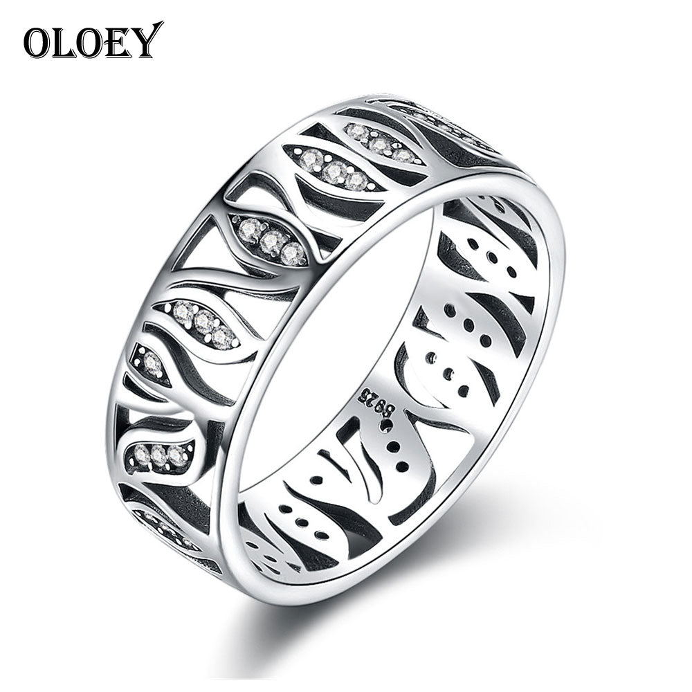 Vintage Flower Leaf Leaves Story Clear CZ Ring for Women Real 925 Sterling Silver Finger Rings Fine Jewelry Gift YMR043