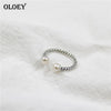Vintage Real 925 Sterling Silver Rings Jewelry Personality Pearl Twist Grain Opening Ring Bague Fine Jewelry Gift YMR070