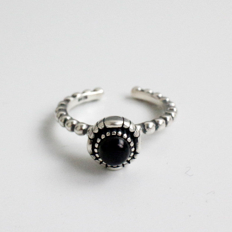 Vintage Turquoise/Black Agate Finger Rings for Women Real 925 Sterling Silver Opening Adjustable Ring Fine Jewelry YMR082