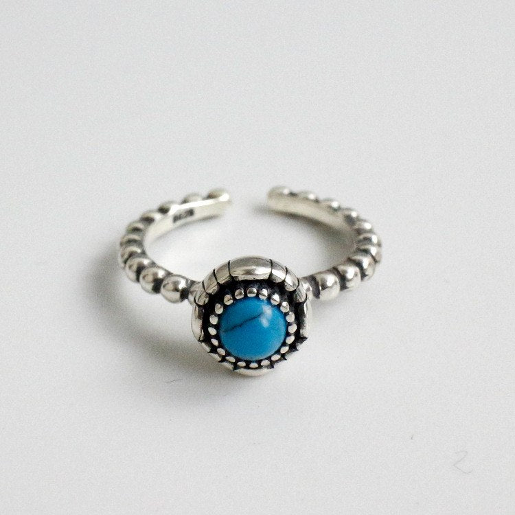Vintage Turquoise/Black Agate Finger Rings for Women Real 925 Sterling Silver Opening Adjustable Ring Fine Jewelry YMR082