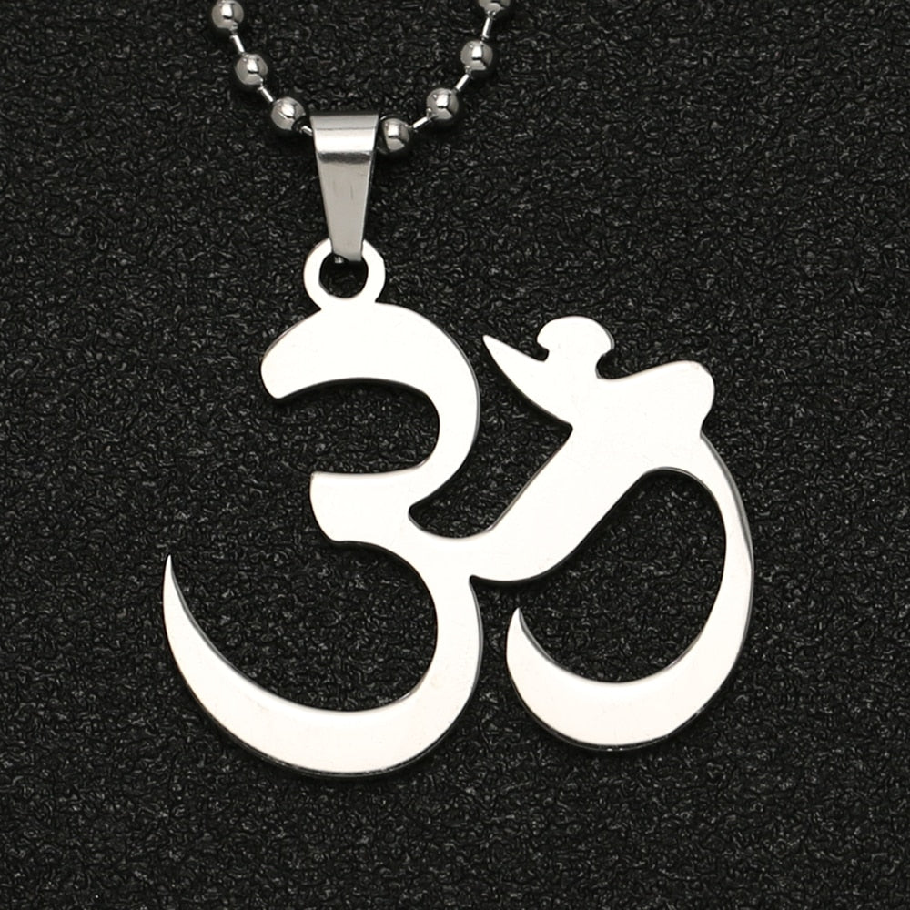OM Necklace AUM Mantra Sanskrit Amulet Buddhism Hindu Religion Symbol Pendant Yoga Stainless Steel Jewelry Men Women