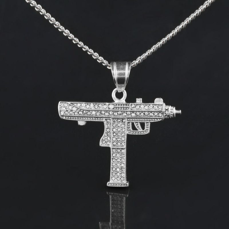 HOT New Engraved Hop For Supreme Gun Shape Uzi Golden Pendant Fine Quality Necklace Gold Chain Popular Fashion