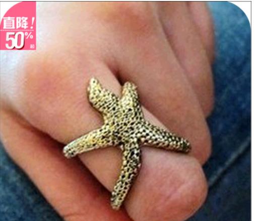 OMH   17 mm 6.75 gold Silver Euramerican Vintage fashion jewelry Beautiful with the starfish ring for women JZ83