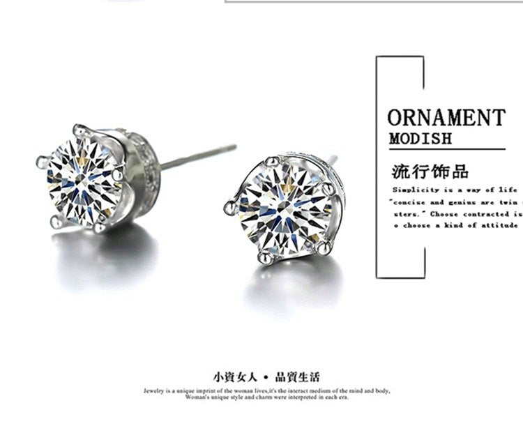 Wholesale Elegant Sweet Fashion joker Woman Bride Wedding Gift AAA Zircon Crown 925 Sterling Silver Stud Earrings YS317