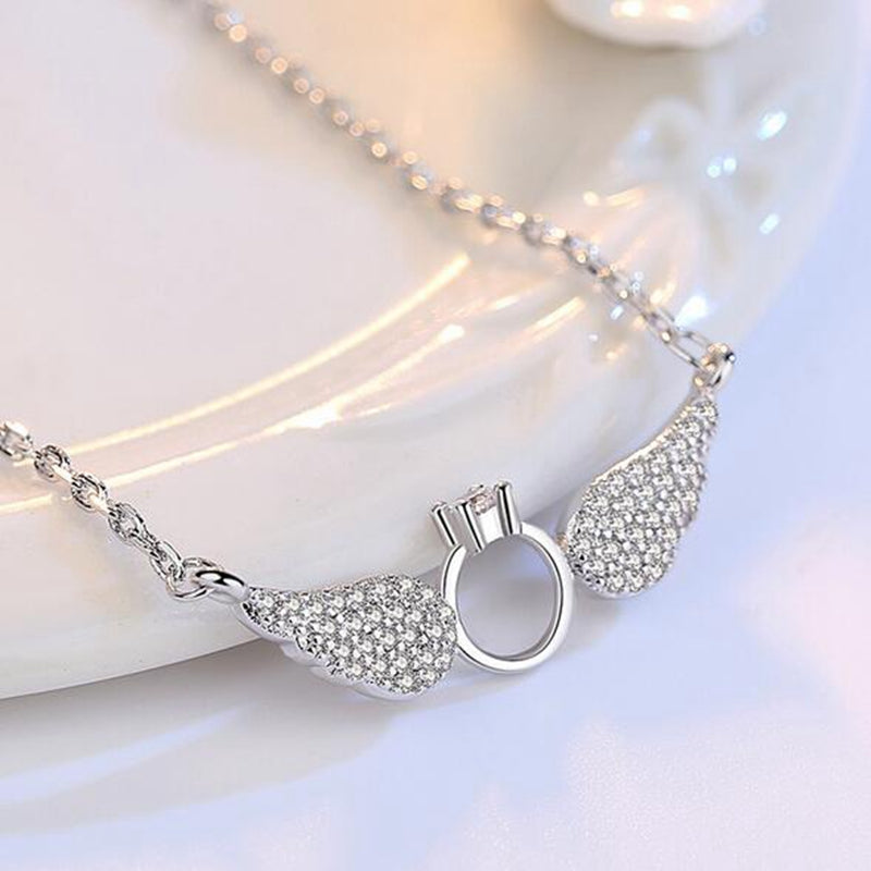 Wholesale Fashion Cute For Woman Girl Wedding Gift 18 inch Angel Wings 925 Sterling Silver Twisted Chains Necklaces NK17