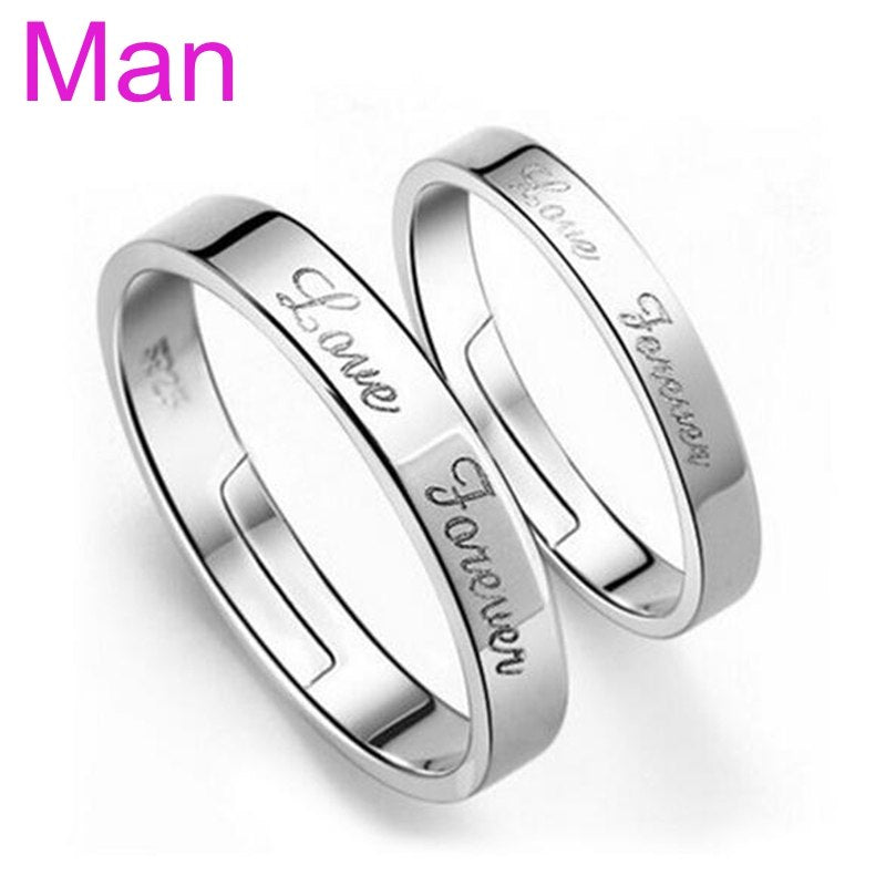 Wholesale Fashion English Forever Love Lovers Couple 925 Sterling Silver open adjust female for Woman Man Ring Gift RG30