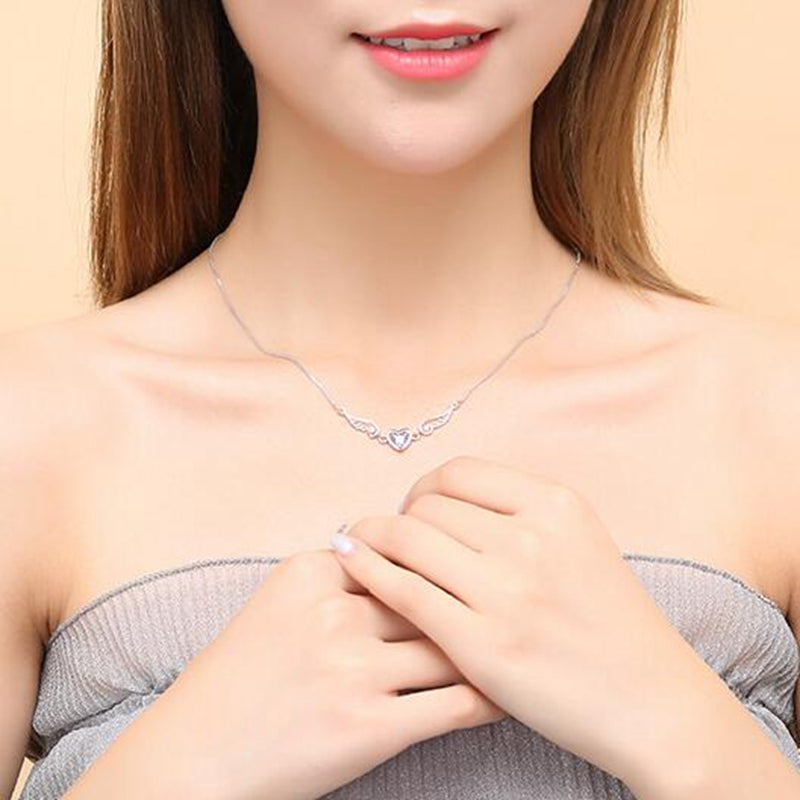 Wholesale Fashion Romantic Cute Woman Girl Gift Angel Wings 18 inch 925 Sterling Silver Box Chains Pendant Necklaces NK16