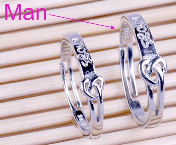 Wholesale Fashion Simple Lover's Knot Lovers Couple 925 Sterling Silver open adjust female for Woman Man Ring Gift RG19