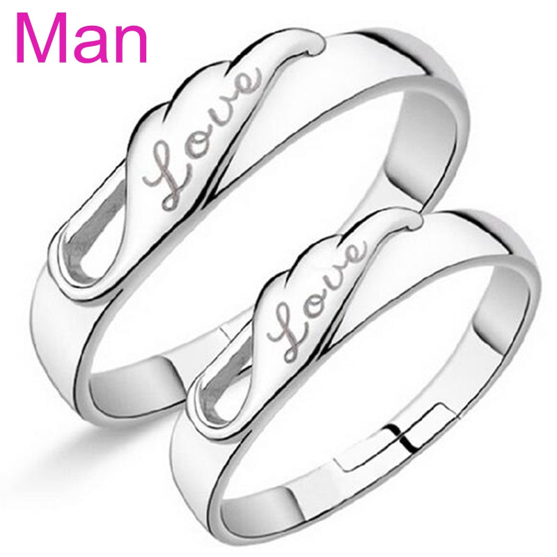 Wholesale Fashion Simple Single Wings Lovers Couple 925 Sterling Silver open adjust female for Woman Man Ring Gift RG33