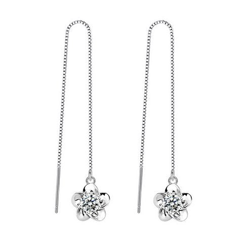 Wholesale Fashion Simple plum flower 925 Sterling Silver Tassel pendant drop Long Ear Line Earrings For Women YS145