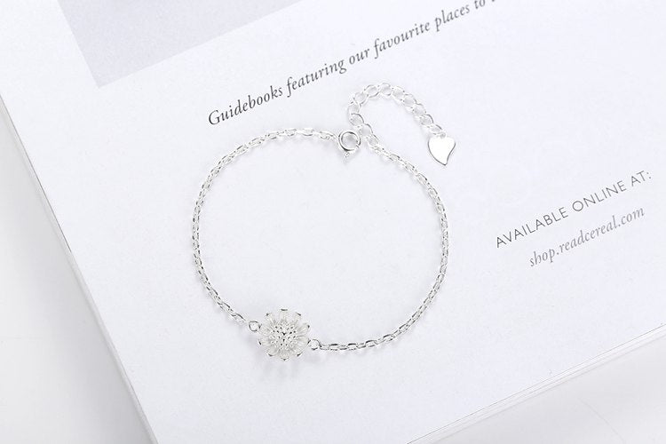 Wholesale Fashion Star Sweet Woman Girl Party Gift Silver Golden Fresh Daisy Sunflower 925 Sterling Silver Bracelet SZ124
