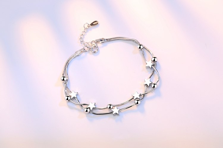 Wholesale Fashion Sweet Lovely Woman Couple Girl Party Gift Beads Cube Pentagram 925 Sterling Silver Bracelet Bangle SZ92