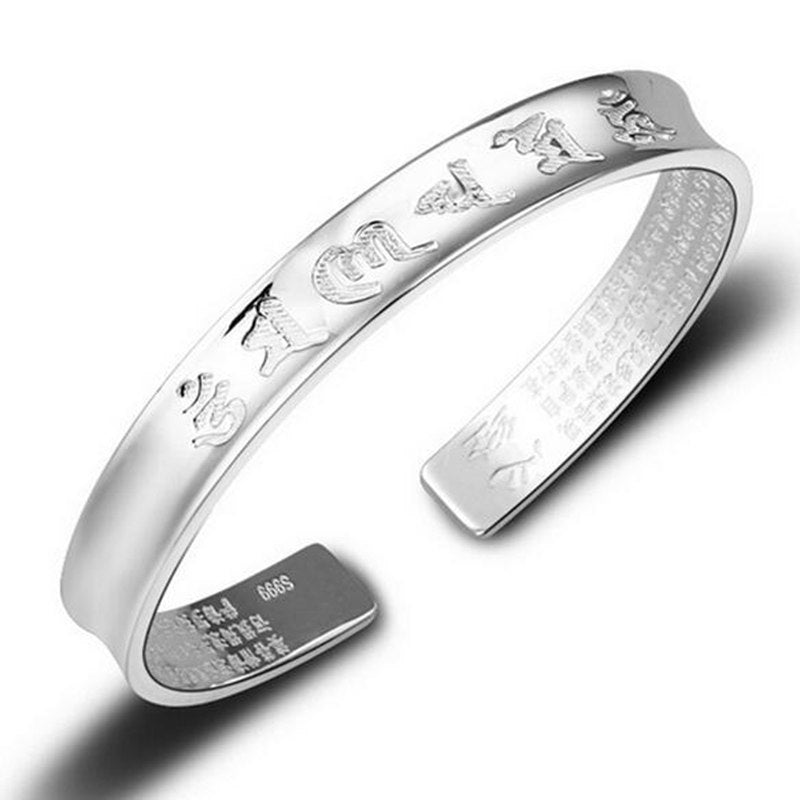 Wholesale Fashion Woman Child Couple Gift Paramitta Heart Sutra 999 Sterling Silver Thai Silver Bracelet Adjustable SZ55