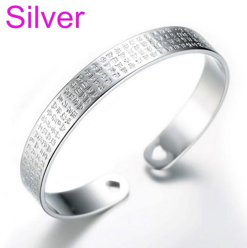 Wholesale Fashion Woman Child Party Gift Lotus Tibetan Heart Sutra 999 Sterling Silver Bracelet Bangle Adjustable SZ59