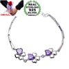 Wholesale Fashion Woman Girl Party Gift Heart Leaves Lucky Flower Purple Zircon 925 Sterling Silver Bracelet Bangle SZ117