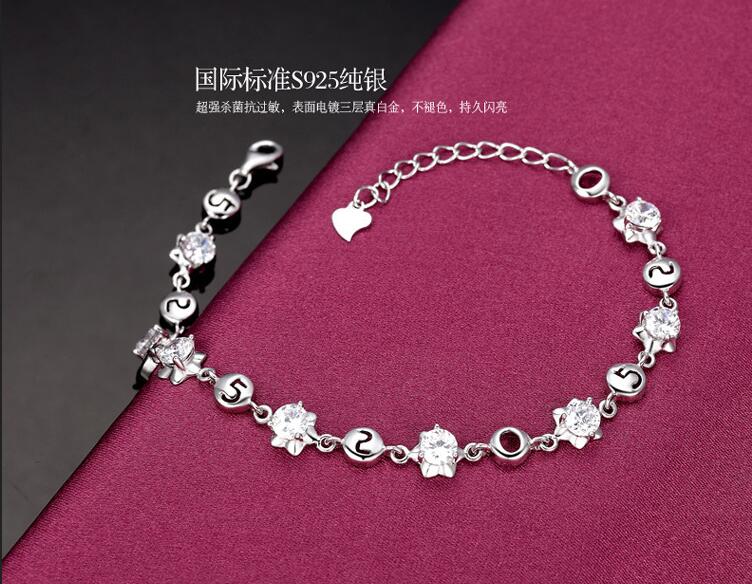 Wholesale Fashion joker present AAA Zircon Amethyst 925 Sterling Silver 520 I love you Gift Women Bracelets Bangles SZ39