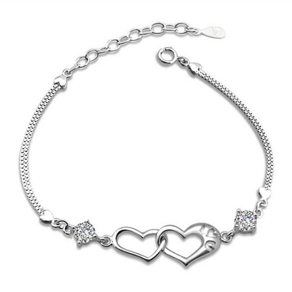 Wholesale Fashion joker present AAA Zircon Amethyst 925 Sterling Silver purple Gift Heart Women Bracelets Bangles SZ42