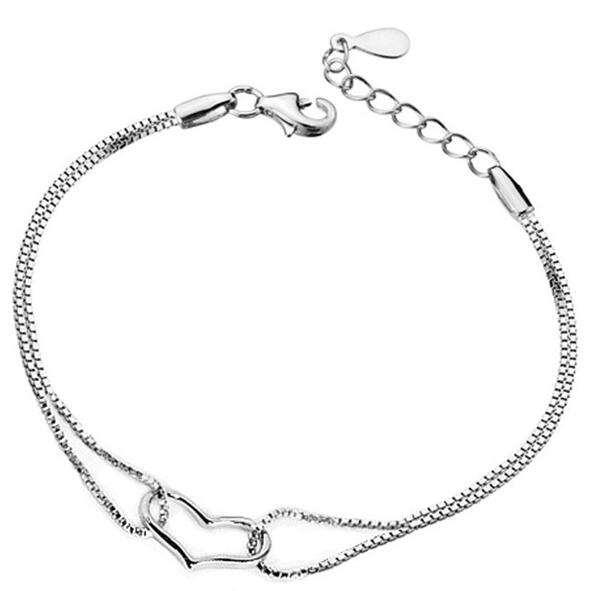 Wholesale Fashion present High Quality AAA Zircon 925 Sterling Silver Heart Two Choices Gift Women Bracelets Bangles SZ30