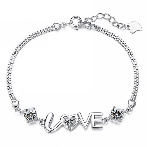 Wholesale Fashion present High Quality AAA zircon Amethyst 925 Sterling Silver Romantic Love Women Bracelets Bangles SZ29