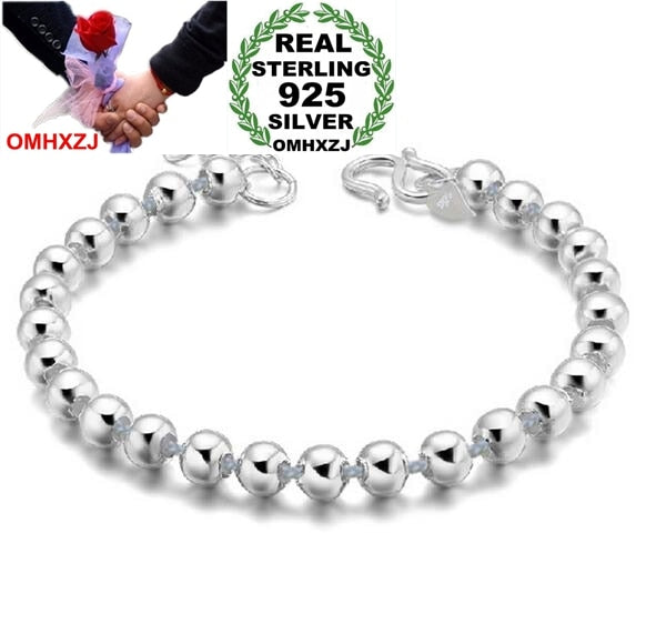 Wholesale Fashion present High Quality Glossy bead 925 Sterling Silver Exquisite Gift Women man Bracelets Bangles SZ47