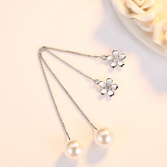 Wholesale Fashion simple lovely cherry 925 Sterling Silver Tassel pendant drop Long Ear Line Earrings For woman YS163