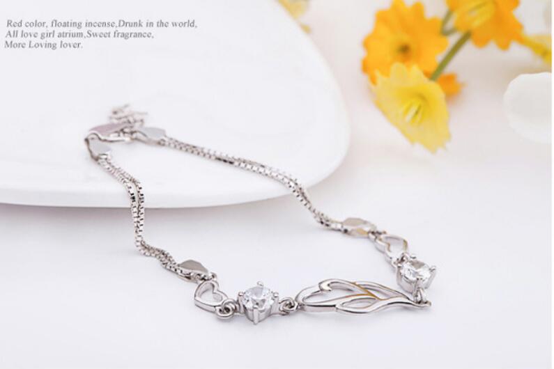 Wholesale Geometry Fashion present AAA Zircon Amethyst 925 Sterling Silver purple Gift Heart Women Bracelets Bangles SZ40