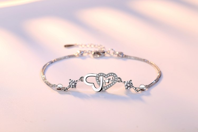 Wholesale Heart Fashion Sweet Woman Girl Party Gift Mutual Affinity White Purple Zircon 925 Sterling Silver Bracelet SZ93