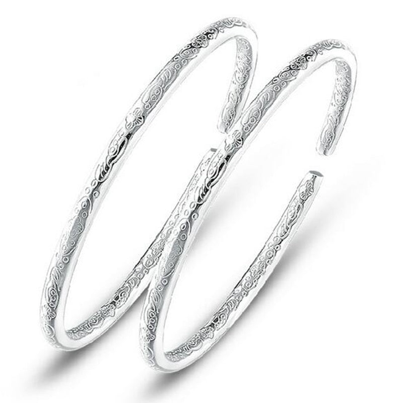 Wholesale Jewelry Fashion Sweet Bohemia Woman Man Child Fine Pattern 999 Sterling Silver Bracelet Bangles Adjustable SZ49