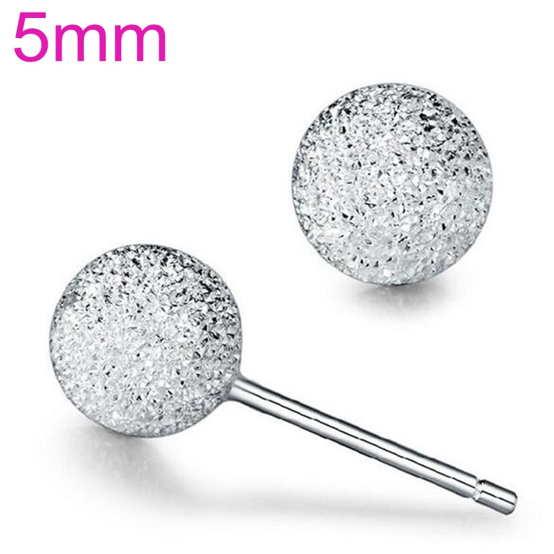 Wholesale Jewelry Simple Sweet Fashion Woman Wedding Gift Frosted Bead Snowball 925 Sterling Silver Stud Earrings YS296