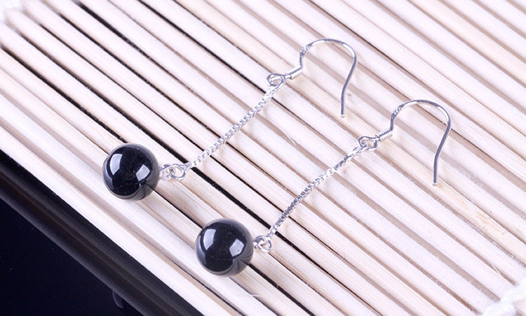 Wholesale Jewelry fashion joker star for Woman gift Agate 8mm 925 Sterling Silver long Tassel line drop Earrings YS199