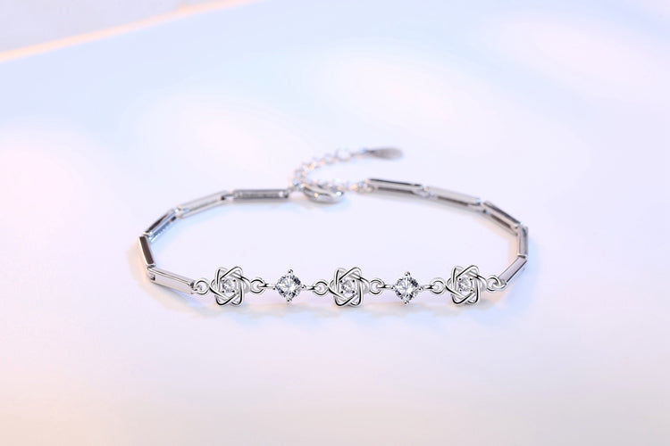 Wholesale Lovely Fashion Woman Couple Party Gift Hexagonal Star White Purple 925 Sterling Silver Bracelet Bangle SZ95