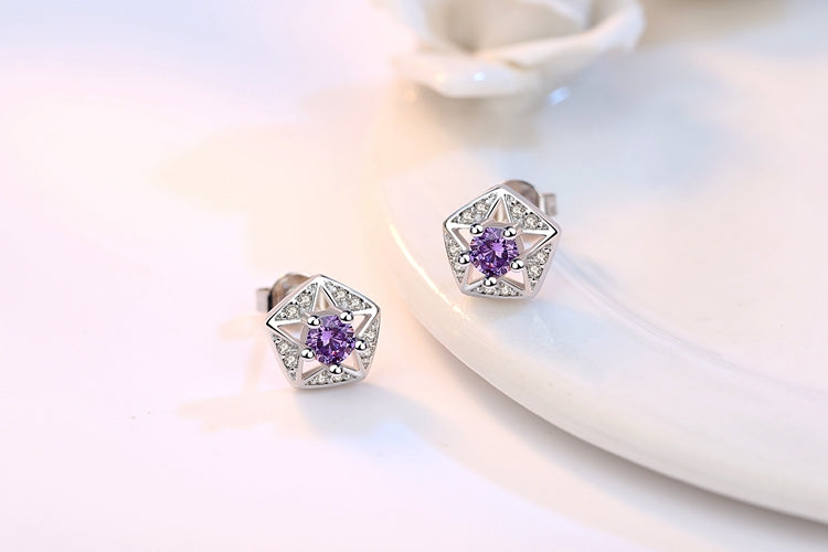 Wholesale Retro Fashion Wild Woman Girl Wedding White Purple Pentagram AAA Zircon 925 Sterling Silver Stud Earrings YS430