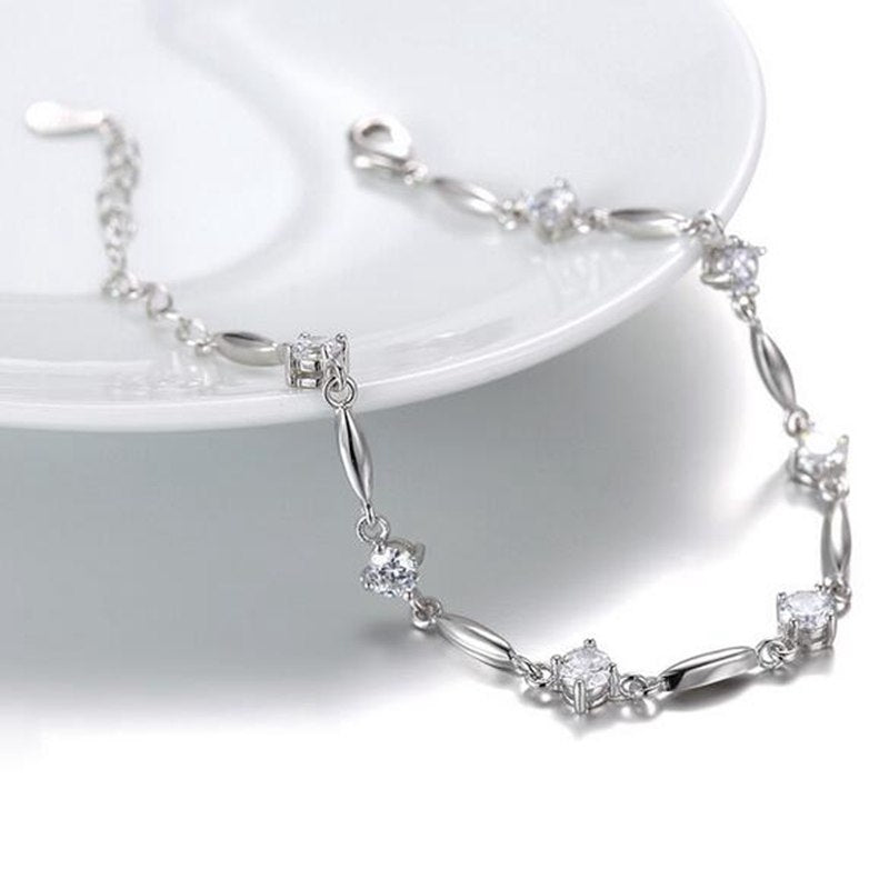 Wholesale Romantic Fashion Lovely Woman Girl Wedding Gift Flower Faery Zircon 925 Sterling Silver Bracelet Bangle SZ112