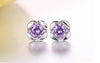 Wholesale Romantic Fashion Woman Wedding Gift White Purple Lucky Flower Zircon 925 Sterling Silver Stud Earrings YS364