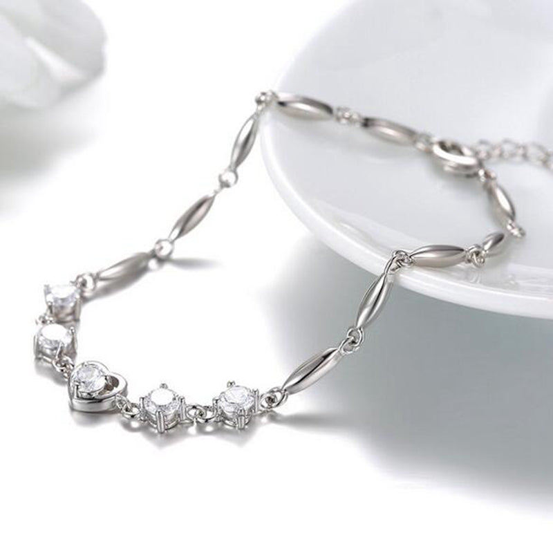 Wholesale Romantic Fashion Woman Couple Girlfriends Party Gift Love Heart White Purple 925 Sterling Silver Bracelet SZ89