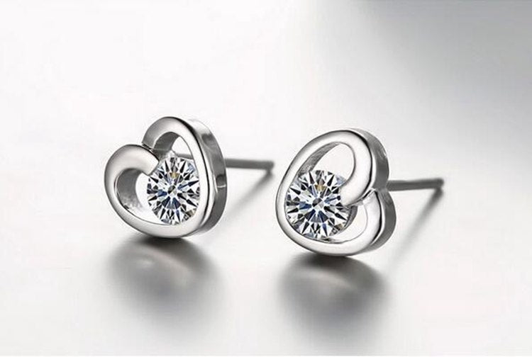 Wholesale Romantic Sweet Fashion Woman Girl Wedding White Purple Heart Zircon 925 Sterling Silver Stud Earrings YS392