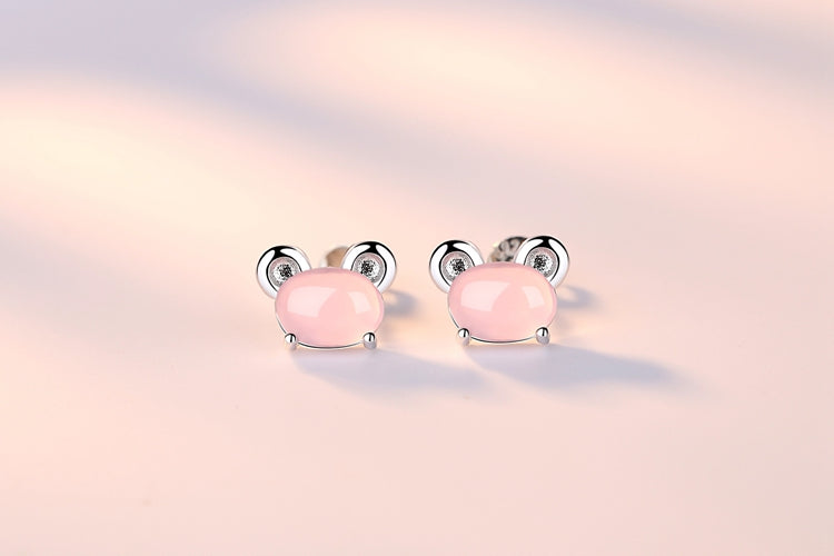 Wholesale Sweet Cute Fashion For Woman Girl Pink Animal Rat Rabbit Goat Ox Dragon 925 Sterling Silver Stud Earrings YS387