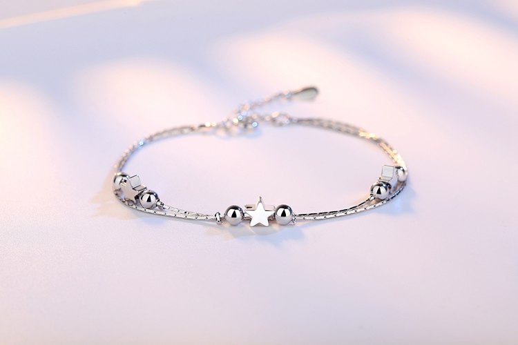 Wholesale Sweet Fashion Lovely Woman Girl Wedding Gift Heart Star Ball Beads 925 Sterling Silver Bracelet Bangle SZ111