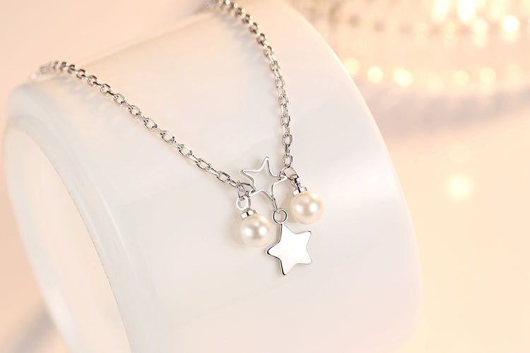 Wholesale Sweet Fashion Woman Girl Party Gift ABS Shell Pearl Red Agate Star 925 Sterling Silver Bracelet Bangle SZ126